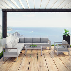 Shore Silver/Gray 7 Piece Outdoor Patio Aluminum Sectional Sofa Set - Ornate Home