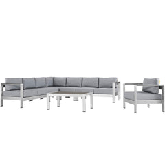 Shore Silver/Gray 7 Piece Outdoor Patio Aluminum Sectional Sofa Set - Ornate Home