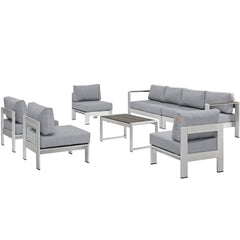 Shore Silver/Gray 7 Piece Outdoor Patio Sectional Sofa Set - Ornate Home