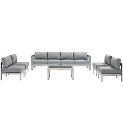 Shore Silver/Gray 7 Piece Outdoor Patio Sectional Sofa Set - Ornate Home