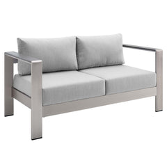 Shore Silver/Gray 7 Piece Sunbrella Fabric Outdoor Patio Aluminum Set - Ornate Home