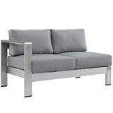 Shore Silver/Gray Left-Arm Corner Sectional Outdoor Patio Aluminum Loveseat - Ornate Home