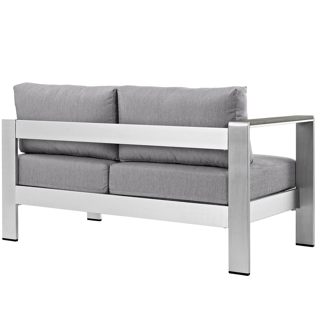 Shore Silver/Gray Left-Arm Corner Sectional Outdoor Patio Aluminum Loveseat - Ornate Home