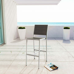 Shore Silver/Gray Outdoor Patio Aluminum Armless Bar Stool - Ornate Home