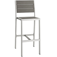 Shore Silver/Gray Outdoor Patio Aluminum Armless Bar Stool - Ornate Home