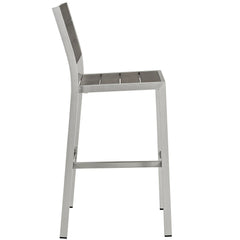 Shore Silver/Gray Outdoor Patio Aluminum Armless Bar Stool - Ornate Home