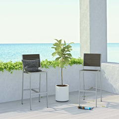 Shore Silver/Gray Outdoor Patio Aluminum Armless Bar Stool (Set of 2) - Ornate Home