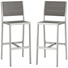 Shore Silver/Gray Outdoor Patio Aluminum Armless Bar Stool (Set of 2) - Ornate Home
