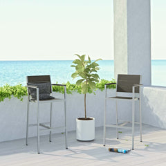Shore Silver/Gray Outdoor Patio Aluminum Bar Stool (Set of 2) - Ornate Home