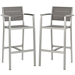 Shore Silver/Gray Outdoor Patio Aluminum Bar Stool (Set of 2) - Ornate Home