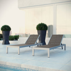 Shore Silver/Gray Outdoor Patio Aluminum Chaise (Set of 2) (EEI-2467) - Ornate Home