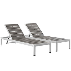 Shore Silver/Gray Outdoor Patio Aluminum Chaise (Set of 2) (EEI-2467) - Ornate Home