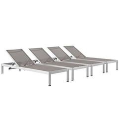 Shore Silver/Gray Outdoor Patio Aluminum Chaise (Set of 4) - 76x100x12" - Ornate Home