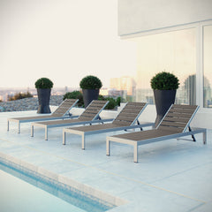 Shore Silver/Gray Outdoor Patio Aluminum Chaise (Set of 4) (EEI-2468) - Ornate Home