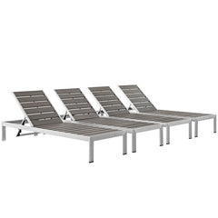 Shore Silver/Gray Outdoor Patio Aluminum Chaise (Set of 4) (EEI-2468) - Ornate Home