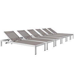 Shore Silver/Gray Outdoor Patio Aluminum Chaise (Set of 6) - 76x150x12" - Ornate Home