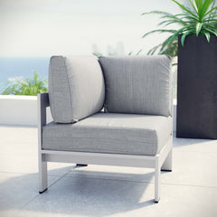 Shore Silver/Gray Outdoor Patio Aluminum Corner Sofa - Ornate Home