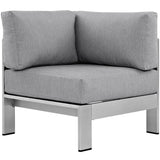 Shore Silver/Gray Outdoor Patio Aluminum Corner Sofa - Ornate Home