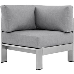 Shore Silver/Gray Outdoor Patio Aluminum Corner Sofa - Ornate Home