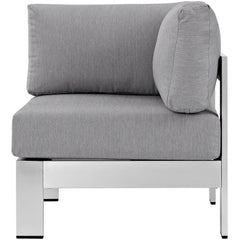 Shore Silver/Gray Outdoor Patio Aluminum Corner Sofa - Ornate Home