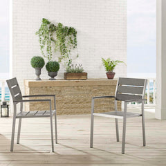 Shore Silver/Gray Outdoor Patio Aluminum Dining Armchair (Set of 2) - Ornate Home