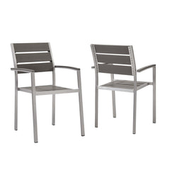 Shore Silver/Gray Outdoor Patio Aluminum Dining Armchair (Set of 2) - Ornate Home