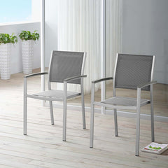 Shore Silver/Gray Outdoor Patio Aluminum Dining Chair (Set of 2) - Ornate Home