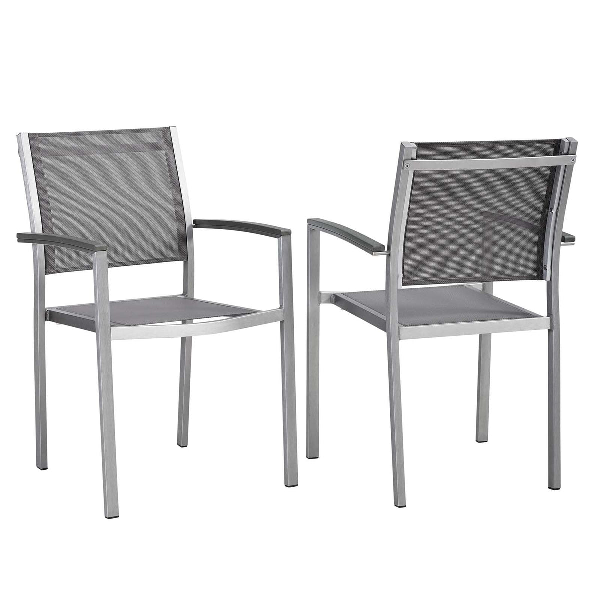 Shore Silver/Gray Outdoor Patio Aluminum Dining Chair (Set of 2) - Ornate Home