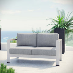 Shore Silver/Gray Outdoor Patio Aluminum Loveseat - Ornate Home