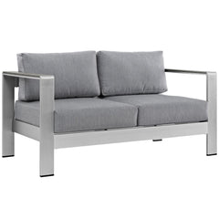 Shore Silver/Gray Outdoor Patio Aluminum Loveseat - Ornate Home