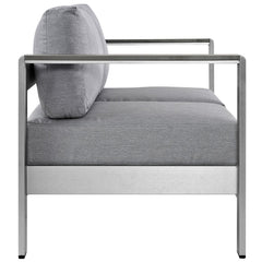 Shore Silver/Gray Outdoor Patio Aluminum Loveseat - Ornate Home