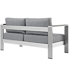 Shore Silver/Gray Outdoor Patio Aluminum Loveseat - Ornate Home