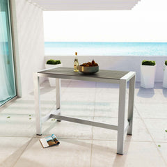 Shore Silver/Gray Outdoor Patio Aluminum Rectangle Bar Table - Ornate Home