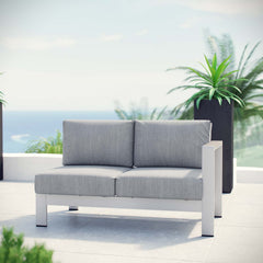 Shore Silver/Gray Right-Arm Corner Sectional Outdoor Patio Aluminum Loveseat - Ornate Home