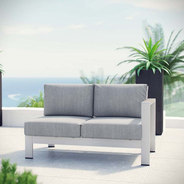 Shore Silver/Gray Right-Arm Corner Sectional Outdoor Patio Aluminum Loveseat - Ornate Home
