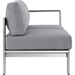 Shore Silver/Gray Right-Arm Corner Sectional Outdoor Patio Aluminum Loveseat - Ornate Home