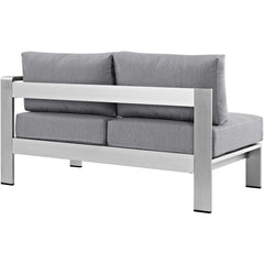 Shore Silver/Gray Right-Arm Corner Sectional Outdoor Patio Aluminum Loveseat - Ornate Home