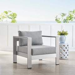 Shore Silver/Gray Sunbrella Fabric Aluminum Outdoor Patio Armchair - Ornate Home
