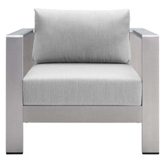 Shore Silver/Gray Sunbrella Fabric Aluminum Outdoor Patio Armchair - Ornate Home