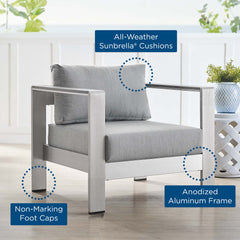 Shore Silver/Gray Sunbrella Fabric Aluminum Outdoor Patio Armchair - Ornate Home
