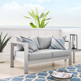 Shore Silver/Gray Sunbrella Fabric Aluminum Outdoor Patio Loveseat - Ornate Home