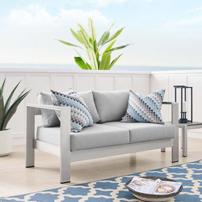 Shore Silver/Gray Sunbrella Fabric Aluminum Outdoor Patio Loveseat - Ornate Home