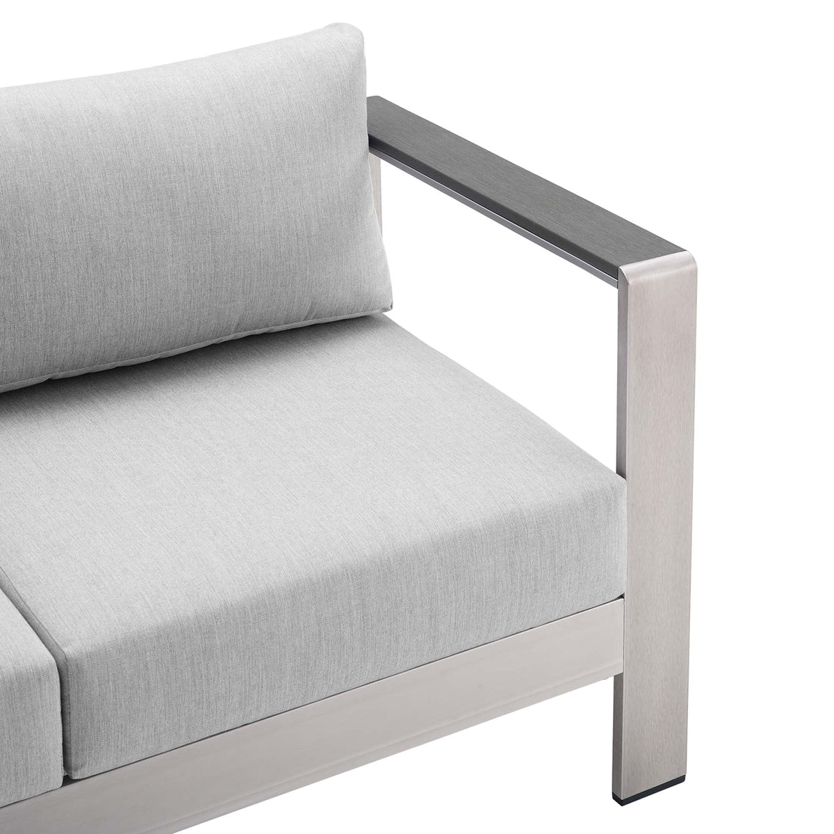 Shore Silver/Gray Sunbrella Fabric Aluminum Outdoor Patio Loveseat - Ornate Home