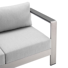 Shore Silver/Gray Sunbrella Fabric Aluminum Outdoor Patio Loveseat - Ornate Home
