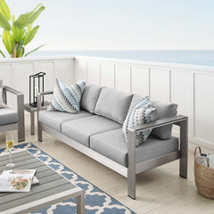 Shore Silver/Gray Sunbrella Fabric Aluminum Outdoor Patio Sofa - Ornate Home