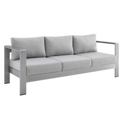 Shore Silver/Gray Sunbrella Fabric Aluminum Outdoor Patio Sofa - Ornate Home