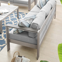 Shore Silver/Gray Sunbrella Fabric Aluminum Outdoor Patio Sofa - Ornate Home