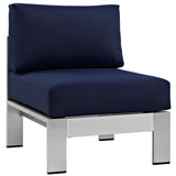Shore Silver/Navy 3 Piece Outdoor Patio Aluminum Sectional Sofa Set - Ornate Home