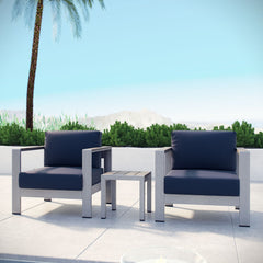 Shore Silver/Navy 3 Piece Outdoor Patio Aluminum Set - Ornate Home