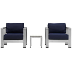 Shore Silver/Navy 3 Piece Outdoor Patio Aluminum Set - Ornate Home